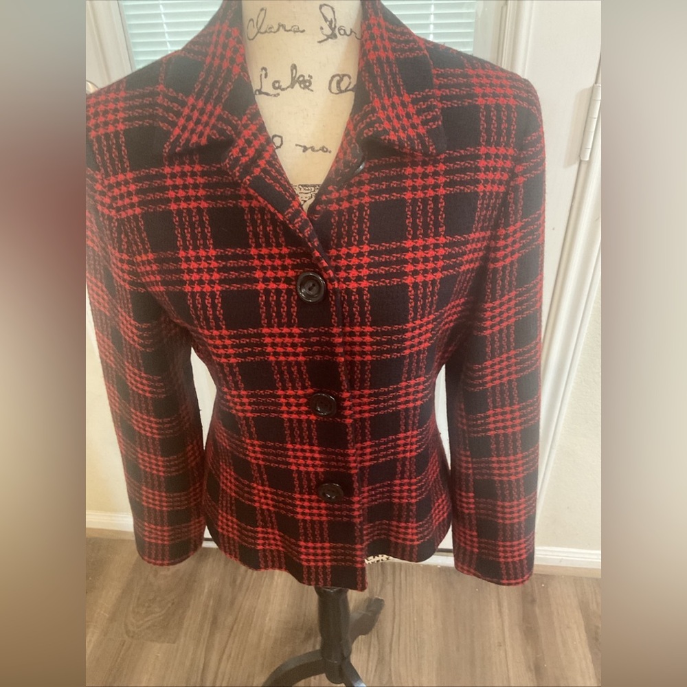 Louben Elegant Red and Black Plaid Women's Blazer size 6